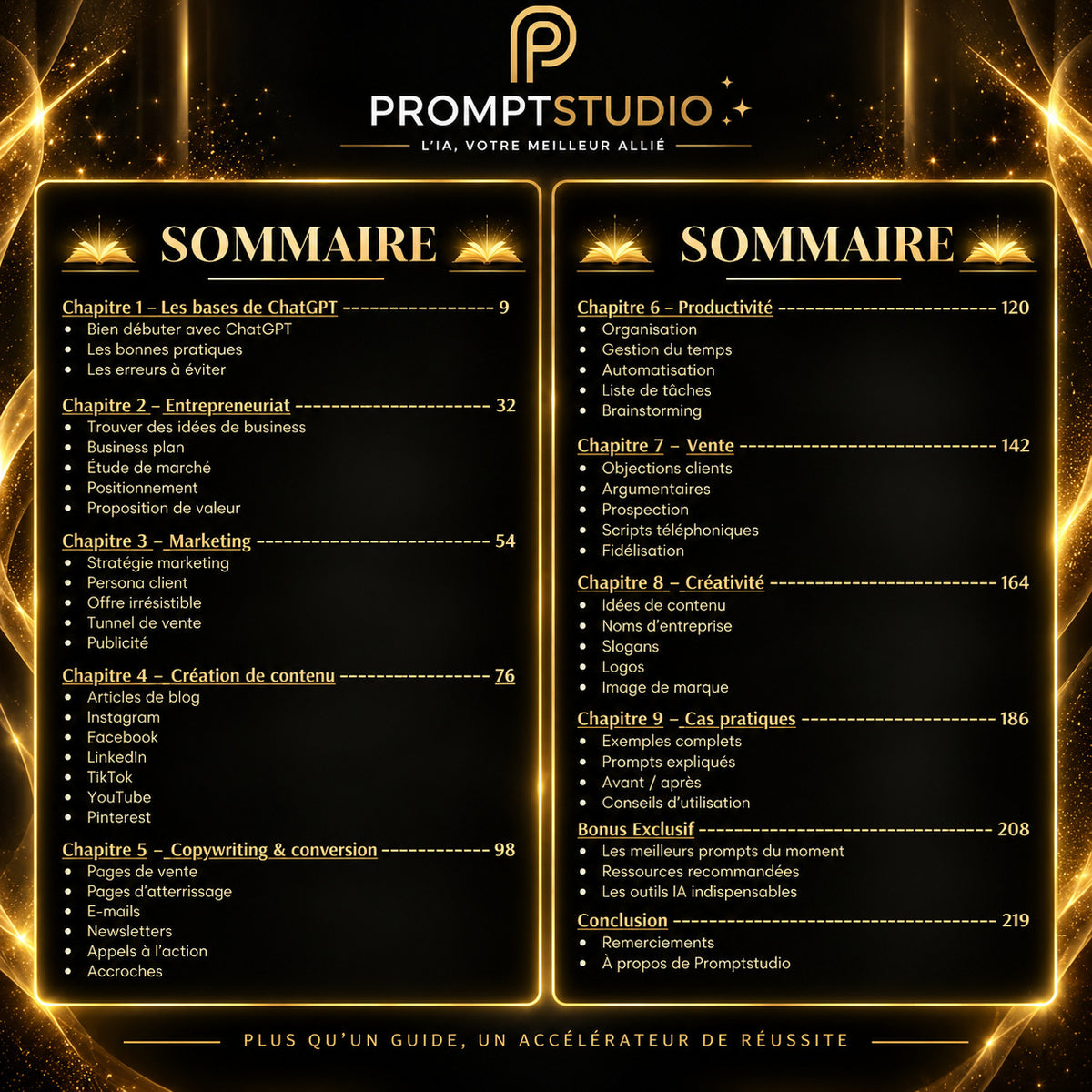 Sommaire de la Méthode Promptstudio pour mieux utiliser ChatGPT