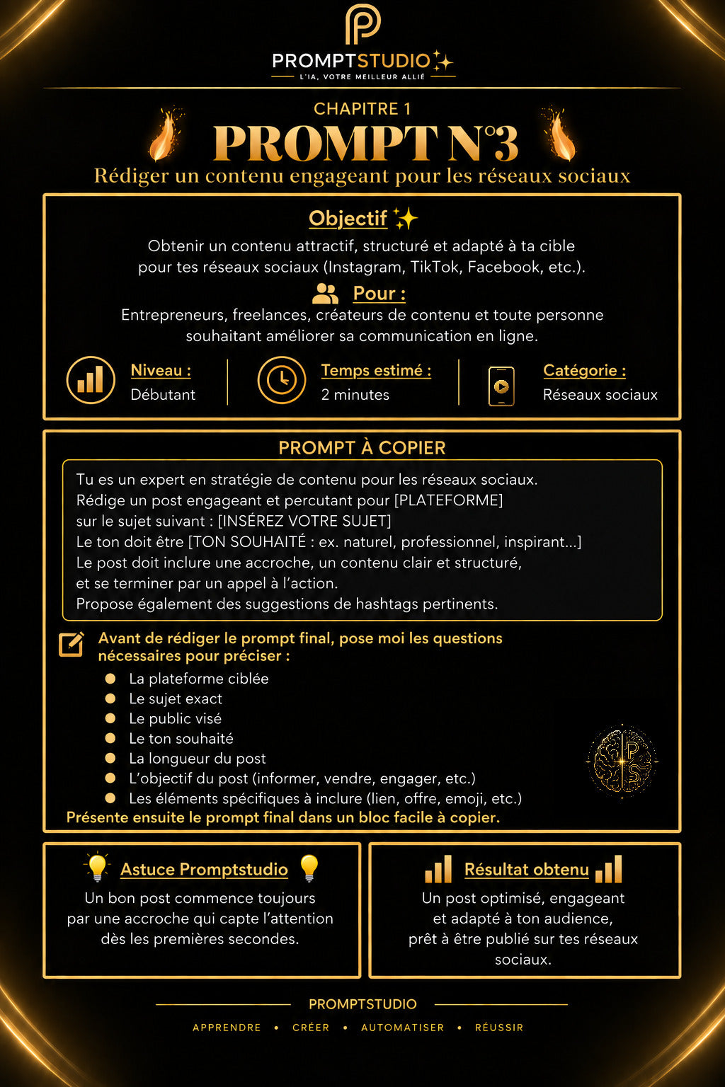 Prompt ChatGPT pour rédiger un contenu engageant pour les réseaux sociaux avec Promptstudio